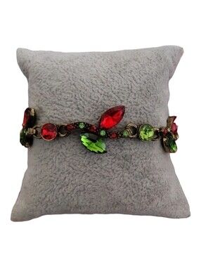 Vintage Style Antiqued Brass Crystal Cherry Leaf Branch Bracelet 9"
